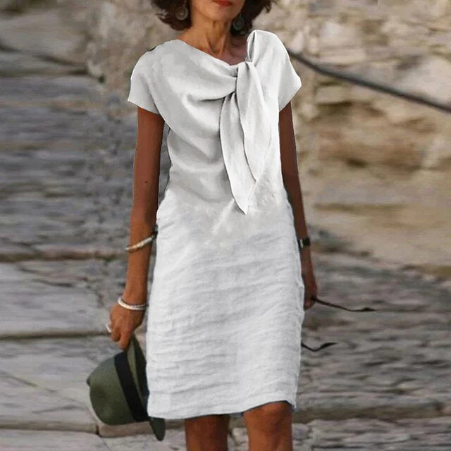 Celeste | Women's Bow Neck Short Sleeve Midi Dress - Image 2