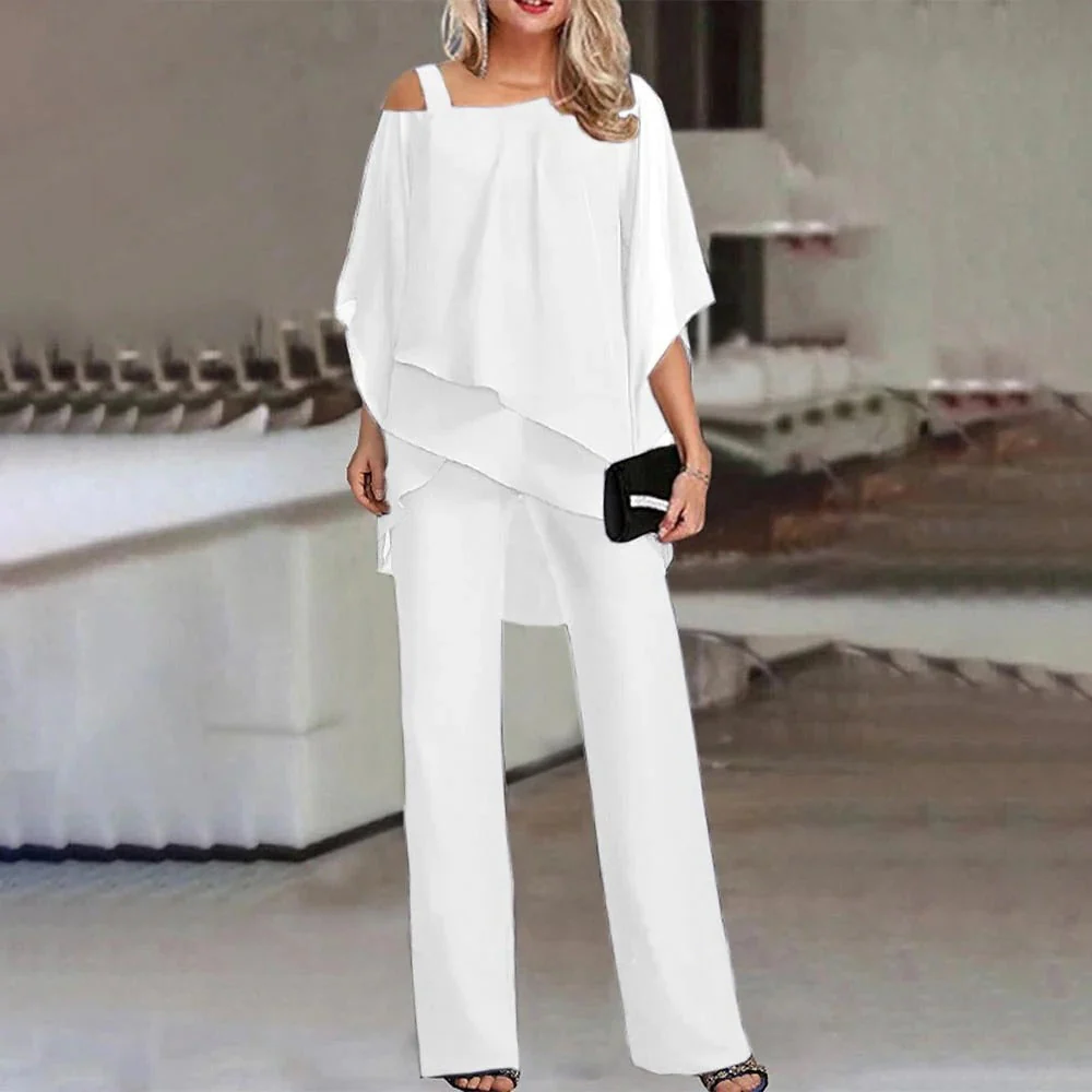 Celeste | Women's Cold Shoulder Chiffon Overlay Wide Leg Jumpsuit - Image 2
