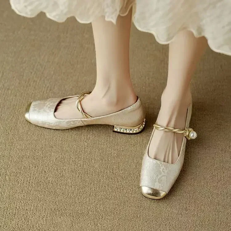 Celeste | Women's Pearl Strap Mary Jane Shoes Glitter Block Heel - Image 11
