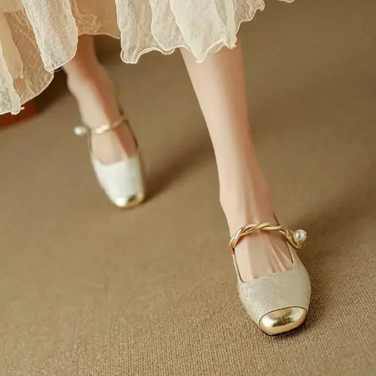 Celeste | Women's Pearl Strap Mary Jane Shoes Glitter Block Heel - Image 13