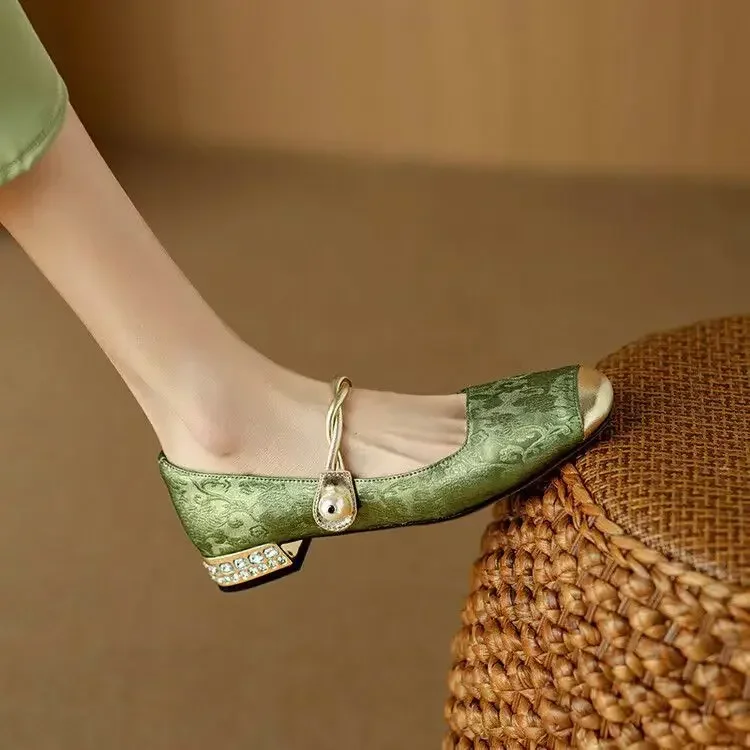 Celeste | Women's Pearl Strap Mary Jane Shoes Glitter Block Heel - Image 4