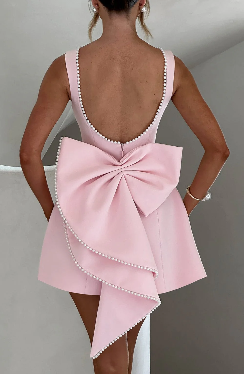 Celeste | Women's Pearl Trim A-Line Mini Dress Sleeveless - Image 5