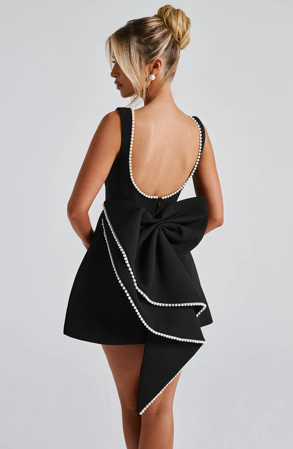 Celeste | Women's Pearl Trim A-Line Mini Dress Sleeveless - Image 6
