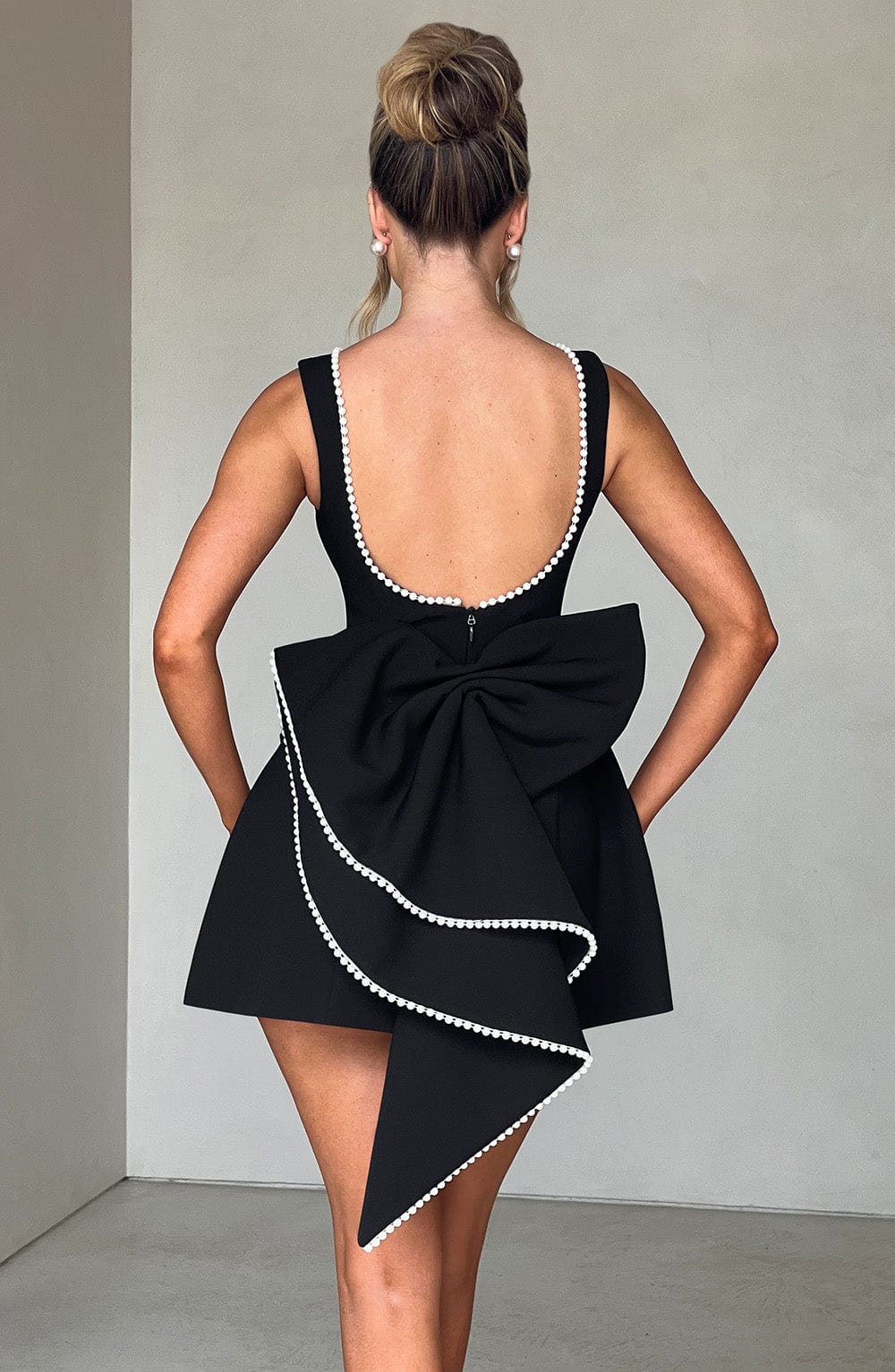 Celeste | Women's Pearl Trim A-Line Mini Dress Sleeveless - Image 7