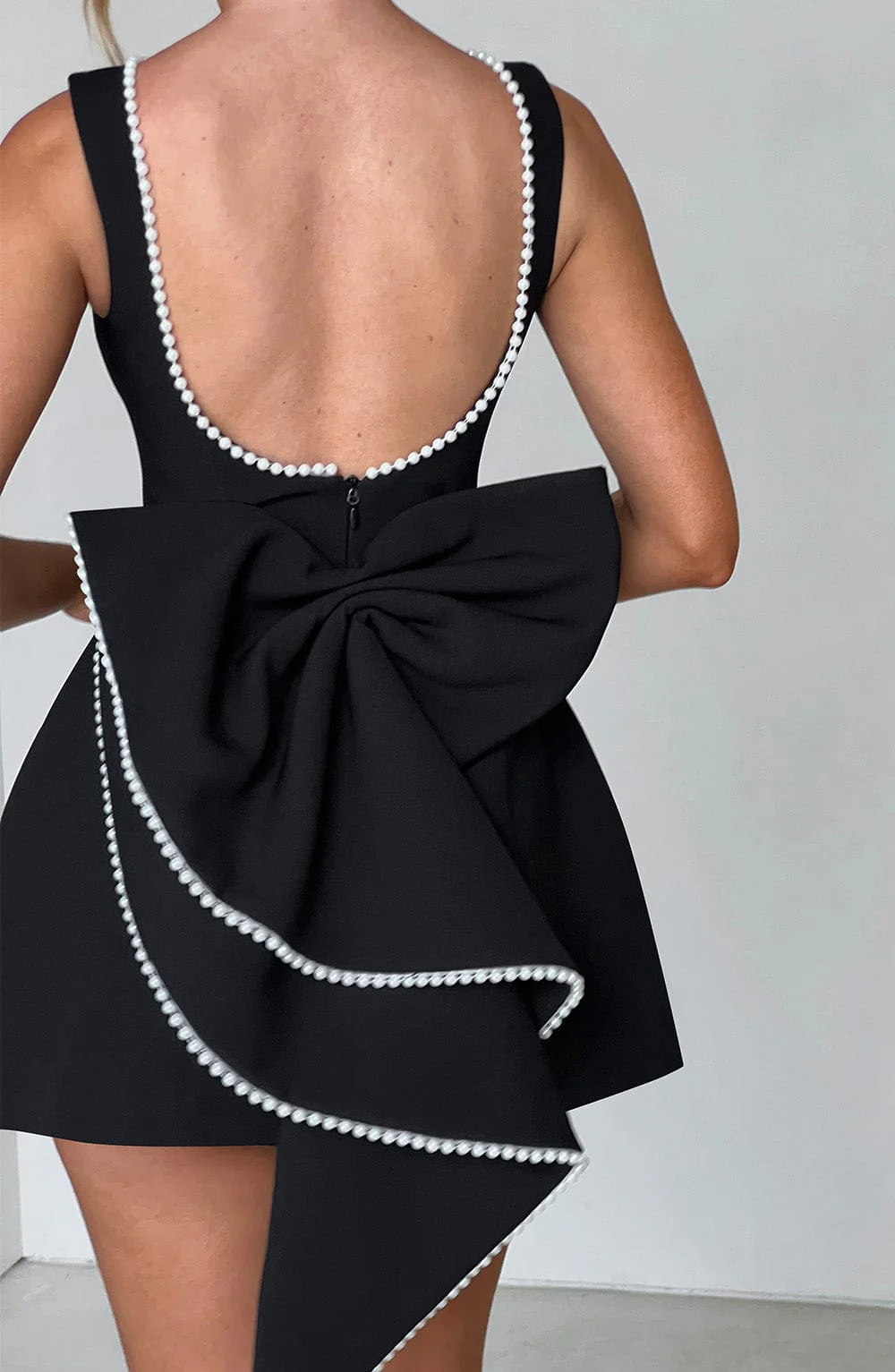 Celeste | Women's Pearl Trim A-Line Mini Dress Sleeveless - Image 8