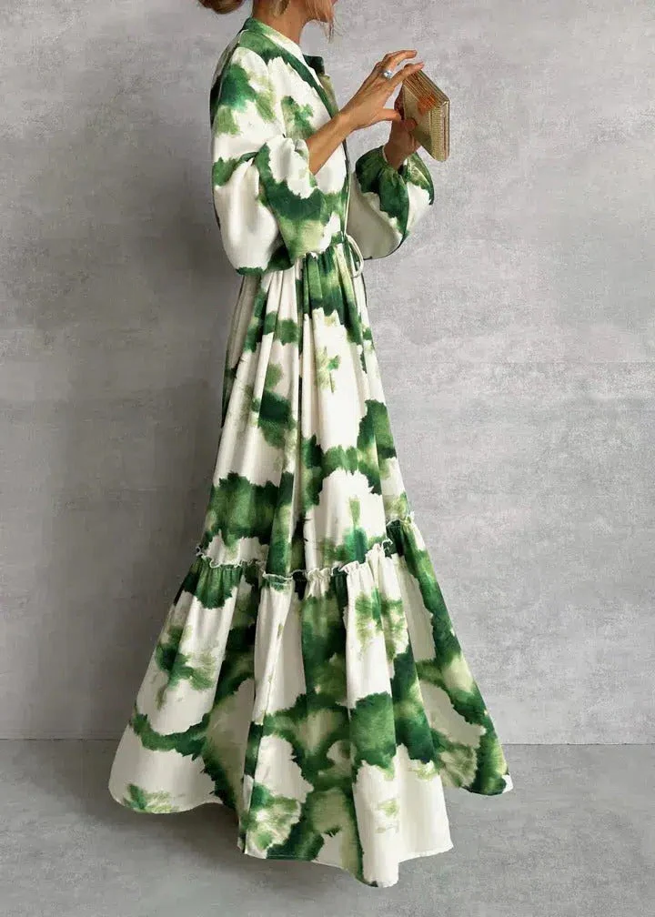 Celeste | Women's Tie-Dye Belted Long Sleeve Tiered Maxi Dress - Image 2