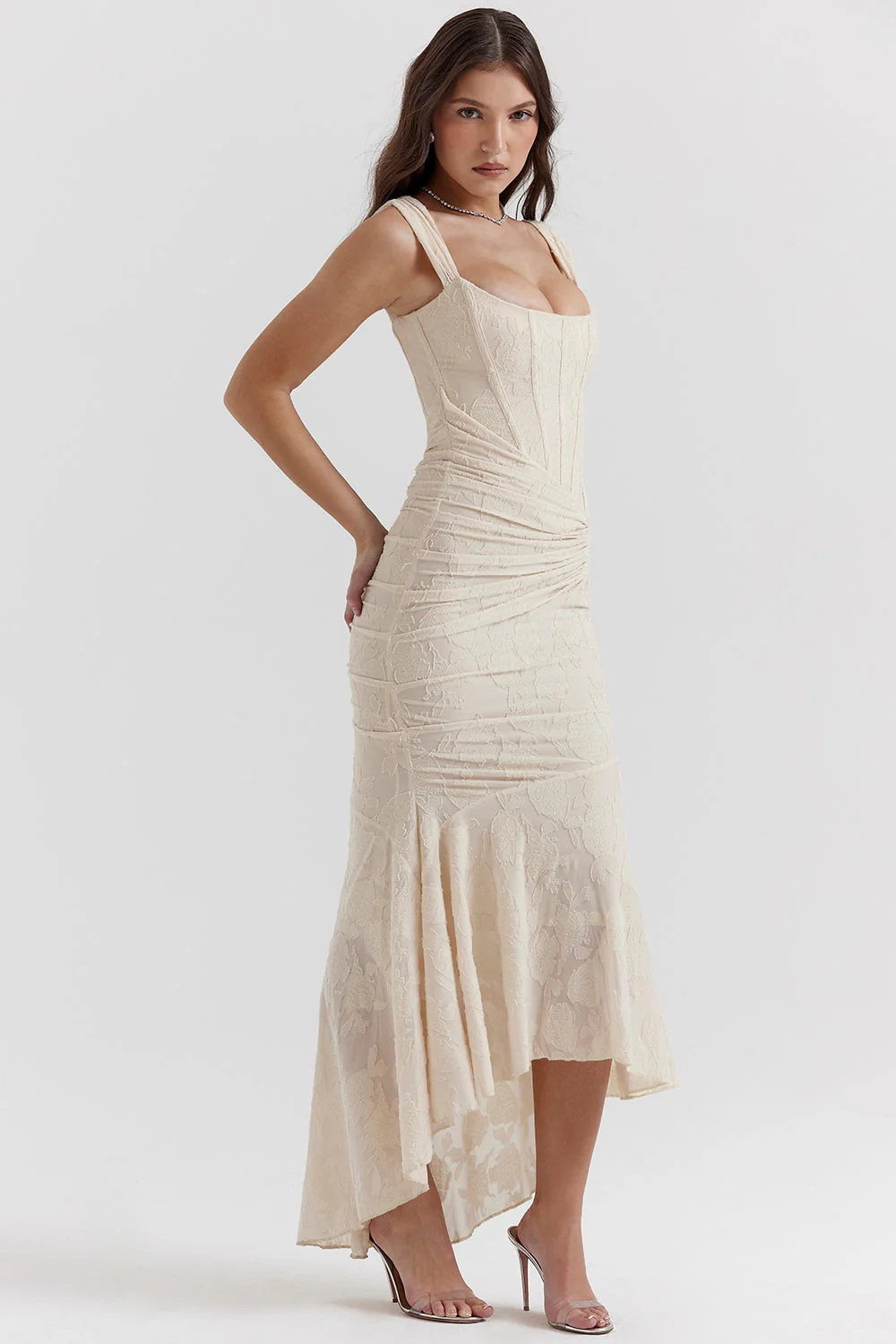 Charlotte | Women's Wedding Guest Lace Ruched Bodycon Dress Evening - Image 9