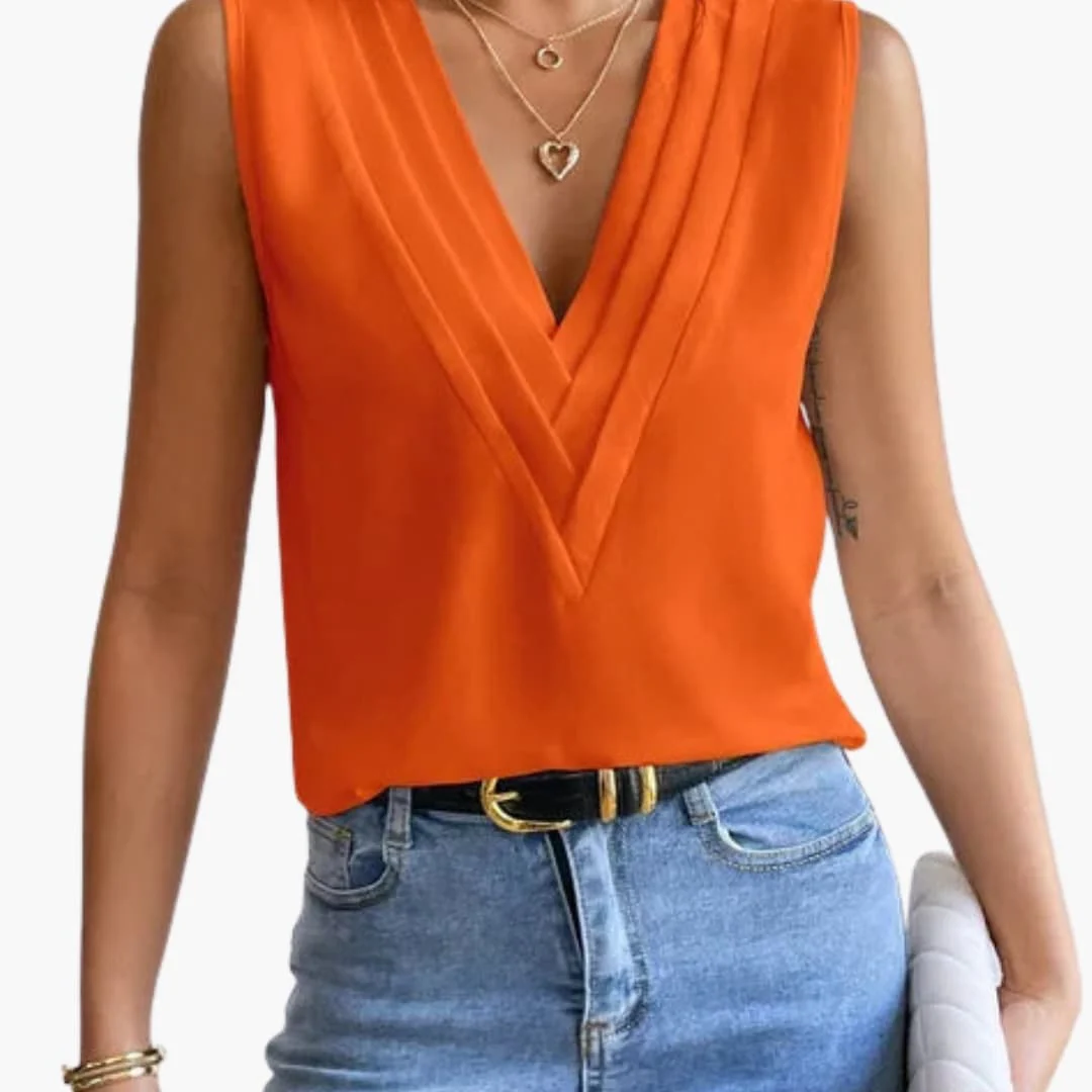 Clarissa | Women's V-Neck Sleeveless Blouse - Image 4