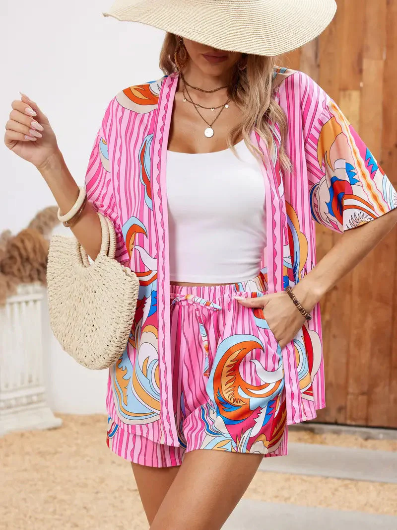 Clea | Women's Floral Kimono Cardigan and Shorts Two Piece Set - Image 13