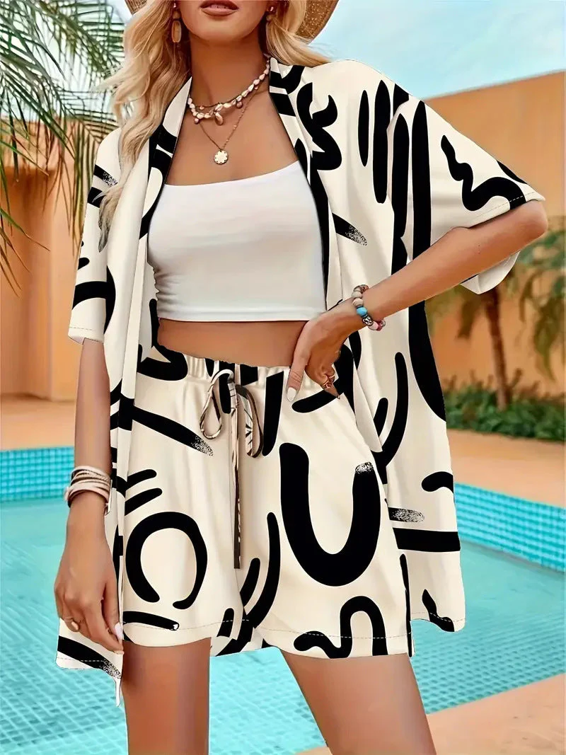 Clea | Women's Floral Kimono Cardigan and Shorts Two Piece Set - Image 5