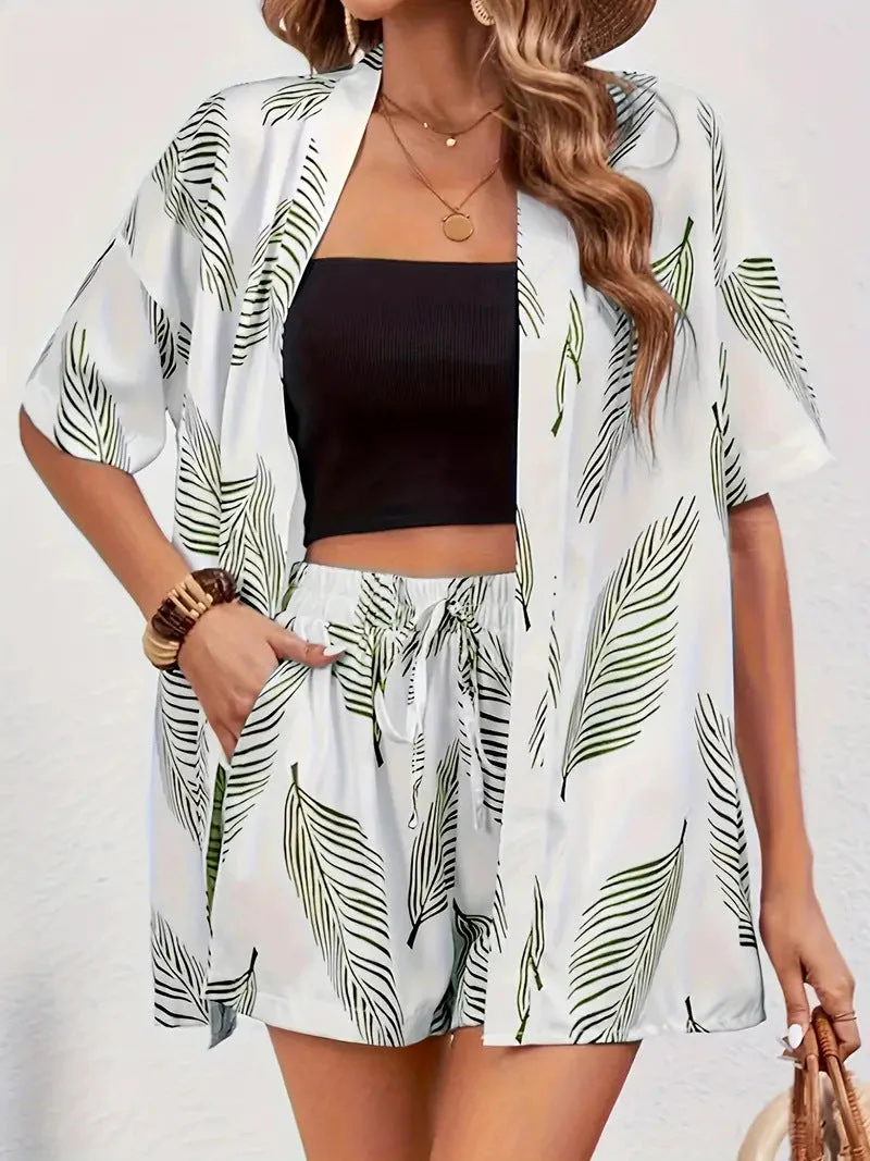 Clea | Women's Floral Kimono Cardigan and Shorts Two Piece Set - Image 9