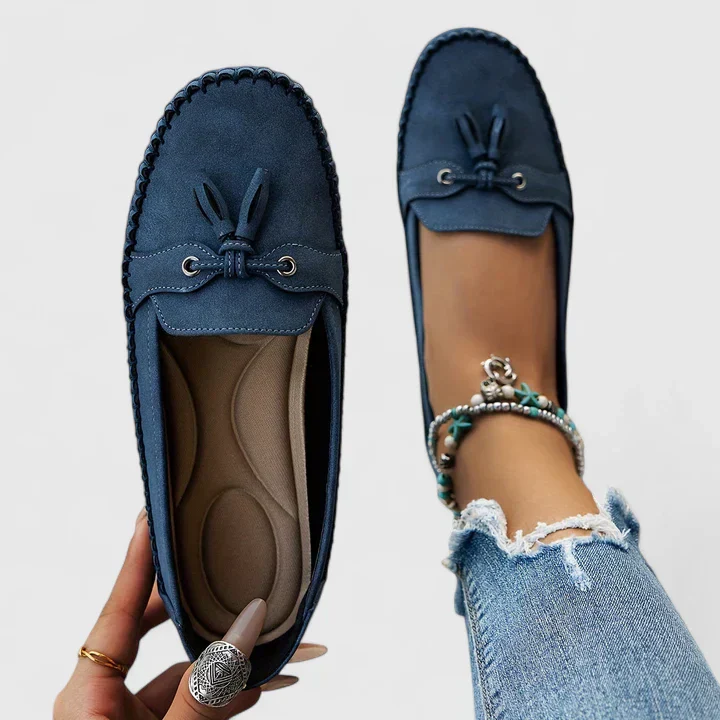 Clea | Women's Suede Bow Loafers Slip-On Moccasin Flat Shoes - Image 3