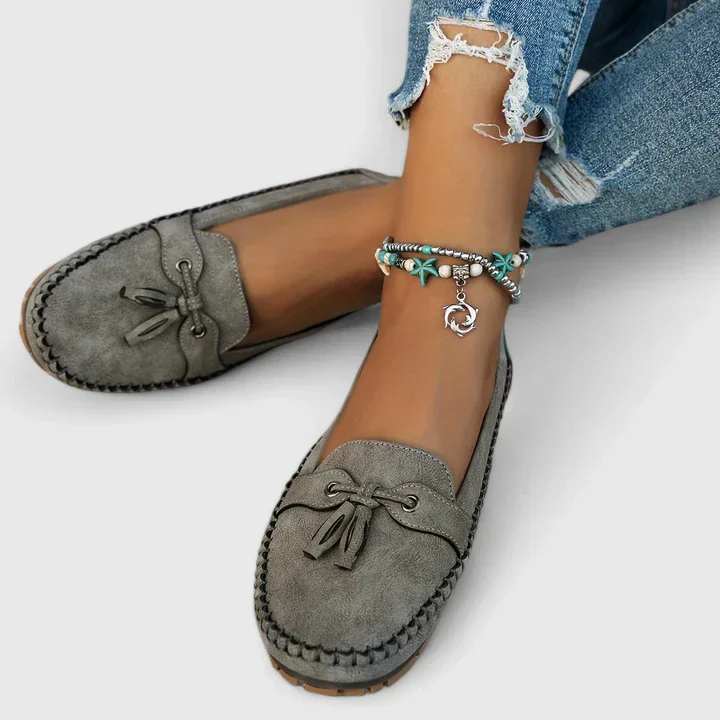 Clea | Women's Suede Bow Loafers Slip-On Moccasin Flat Shoes - Image 5