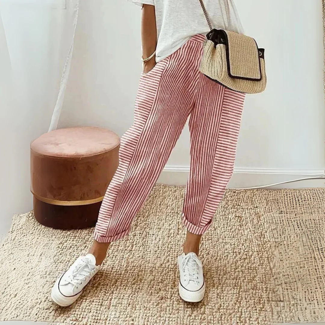 Clementina | Women's Striped Wide Leg Pants - Image 2