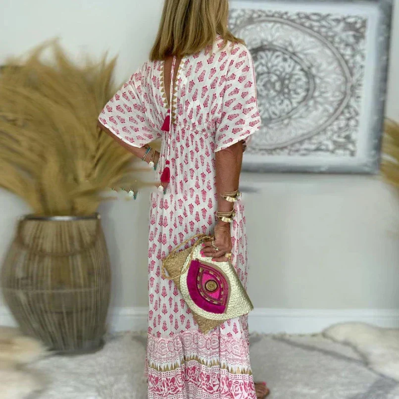 Clementine | Women's Printed Short Sleeve Maxi Dress - Image 3