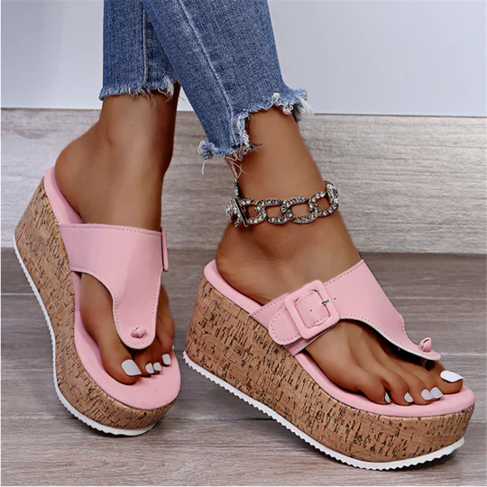 Cleo | Women's Cork Wedge Flip Flop Sandals with Bow Detail - Image 3