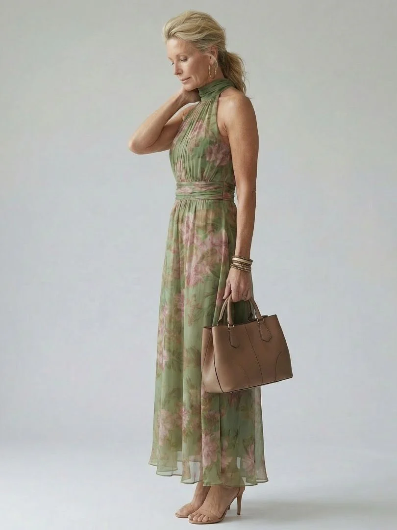 Colette | Women's Floral Halter Midi Dress - Image 3