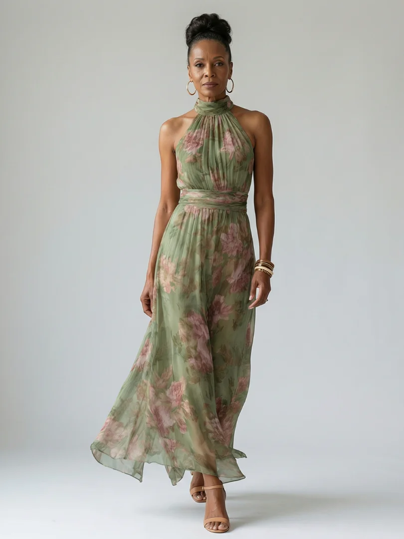 Colette | Women's Floral Halter Midi Dress - Image 5