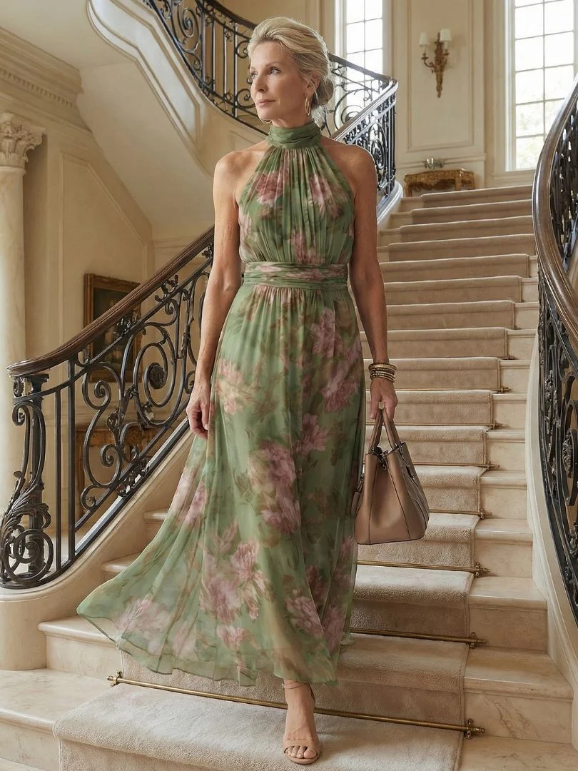 Colette | Women's Floral Halter Midi Dress - Image 6