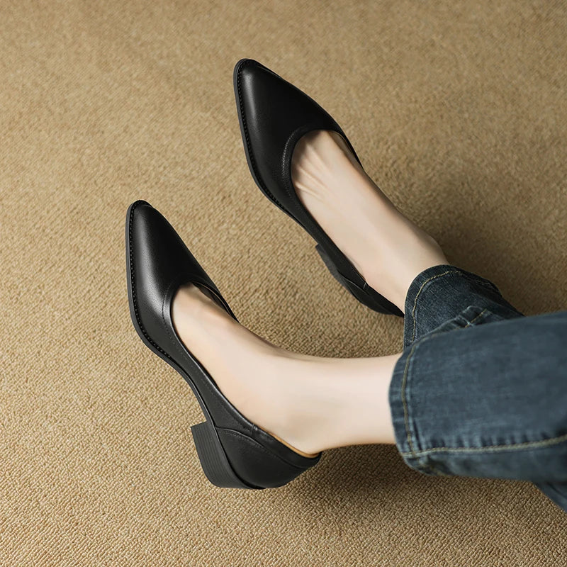 Cora | Women's Pointed Toe Block Heel Pumps Slip On Mid Heel Shoes - Image 4