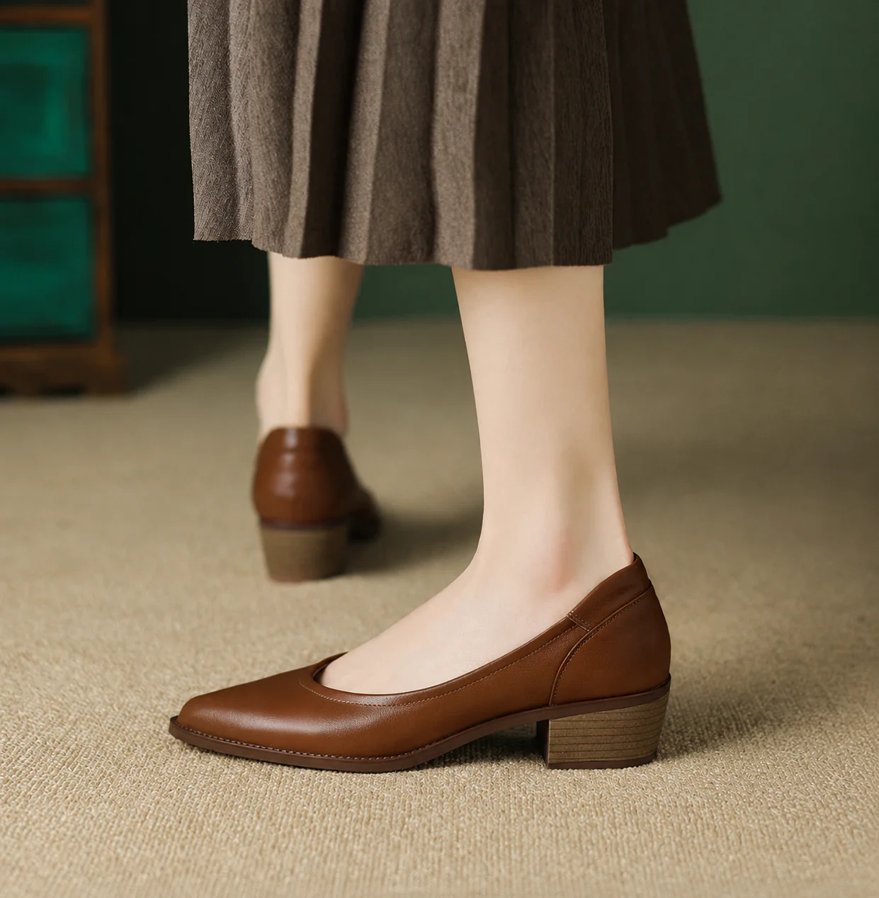 Cora | Women's Pointed Toe Block Heel Pumps Slip On Mid Heel Shoes - Image 6