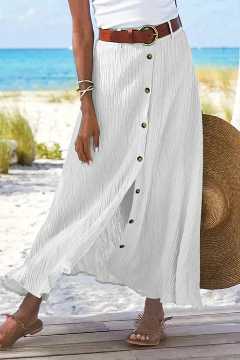 Coral | Women's Button Front Maxi Skirt High Waist Linen Look - Image 2