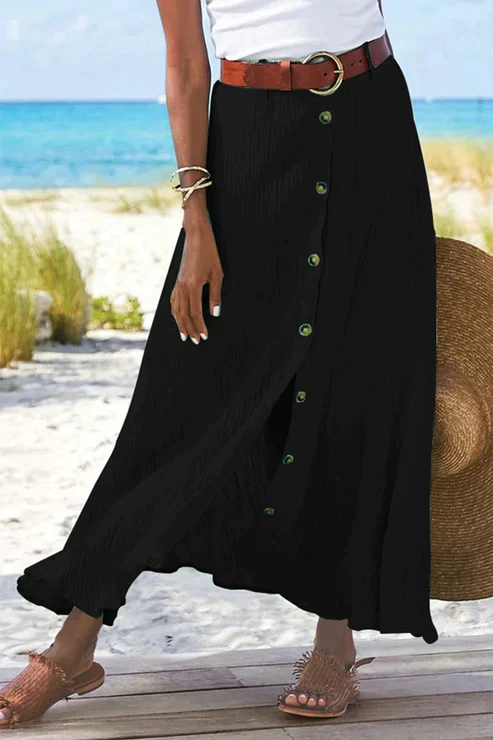 Coral | Women's Button Front Maxi Skirt High Waist Linen Look - Image 3