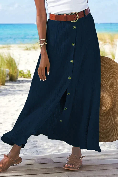 Coral | Women's Button Front Maxi Skirt High Waist Linen Look - Image 4