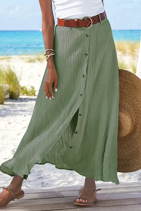 Coral | Women's Button Front Maxi Skirt High Waist Linen Look - Image 5