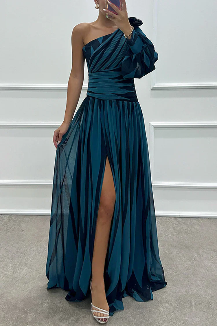 Cordelia | Women's Wedding Guest One Shoulder Asymmetric Maxi Dress - Image 9