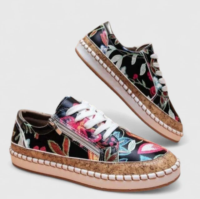 Dahlia | Women's Floral Print Platform Lace-Up Sneakers with Cork Sole - Image 2