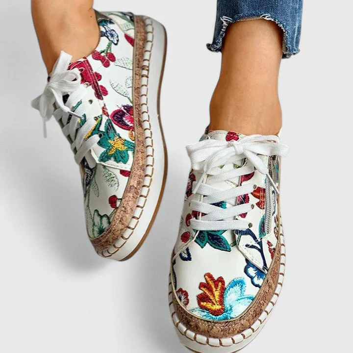 Dahlia | Women's Floral Print Platform Lace-Up Sneakers with Cork Sole - Image 5