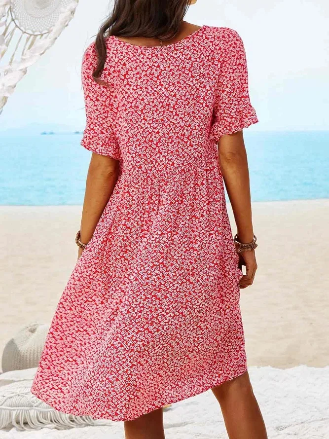 Daisy | Women's Ditsy Floral V-Neck Short Sleeve Smock Dress - Image 6