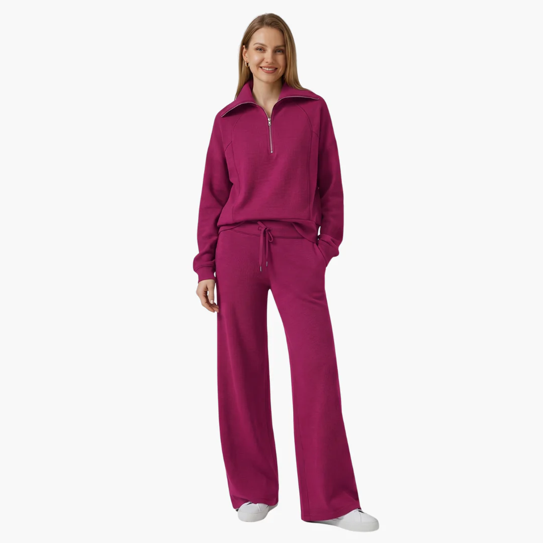 Daphne | Women's Half Zip Wide Leg Lounge Set - Image 15