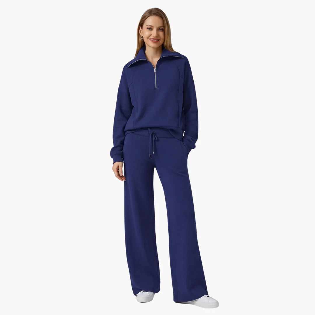 Daphne | Women's Half Zip Wide Leg Lounge Set - Image 2