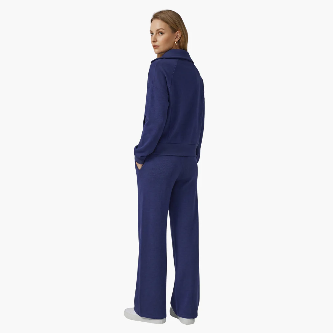 Daphne | Women's Half Zip Wide Leg Lounge Set - Image 3