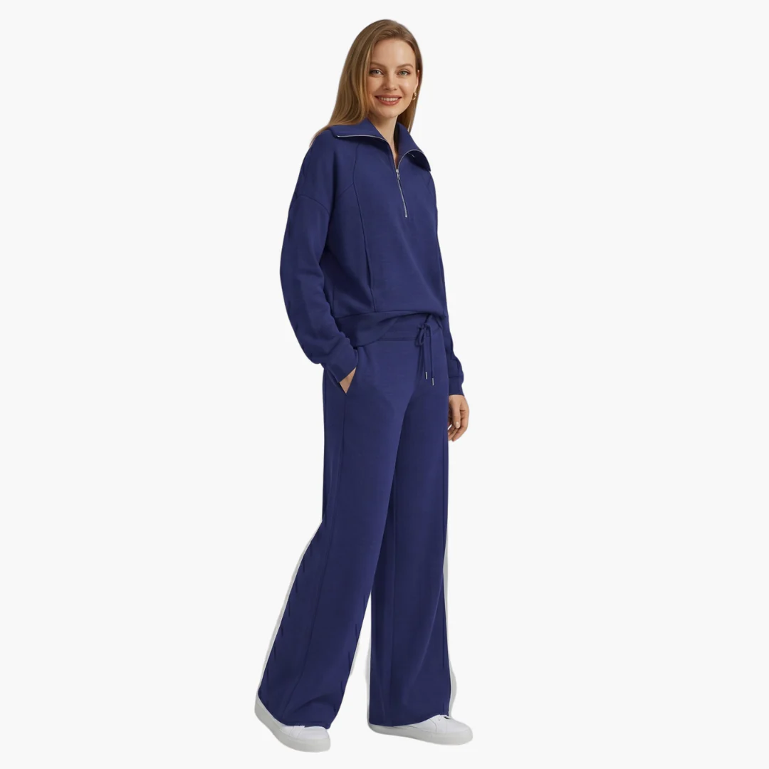 Daphne | Women's Half Zip Wide Leg Lounge Set - Image 4