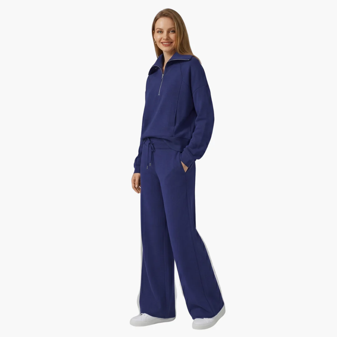Daphne | Women's Half Zip Wide Leg Lounge Set - Image 5