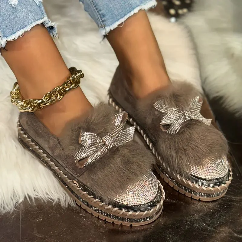 Delilah | Women's Crystal Bow Slip-On Loafers - Image 3