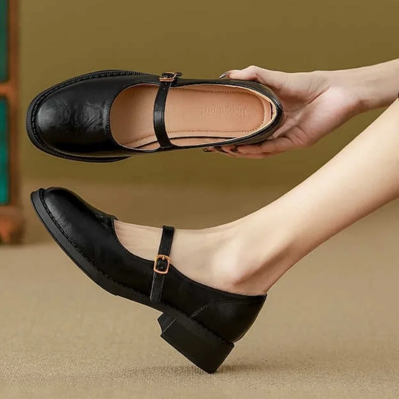 Eleanor | Women's Leather Mary Jane Shoes Low Block Heel Strap - Image 3