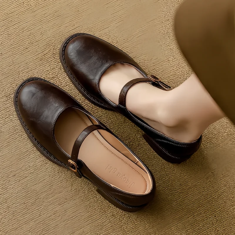 Eleanor | Women's Leather Mary Jane Shoes Low Block Heel Strap - Image 5