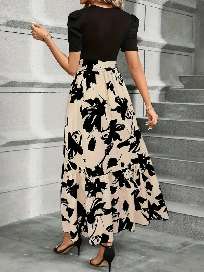 Elise | Women's Puff Sleeve Floral Maxi Dress with Tie Waist - Image 5