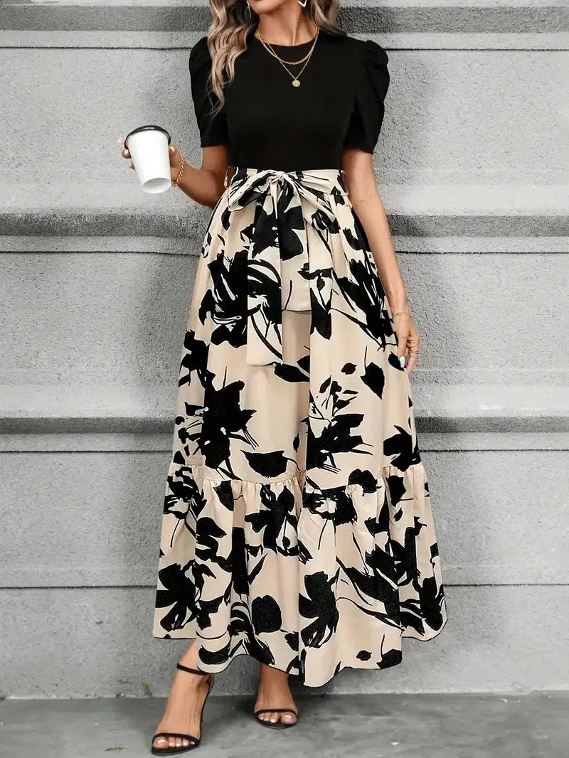 Elise | Women's Puff Sleeve Floral Maxi Dress with Tie Waist - Image 6