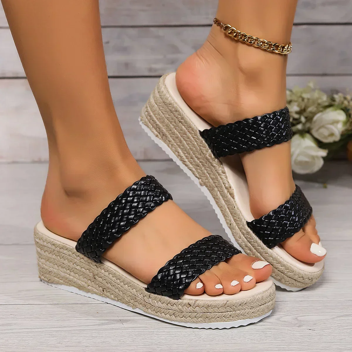 Elle | Women's Woven Platform Flat Sandals - Image 5