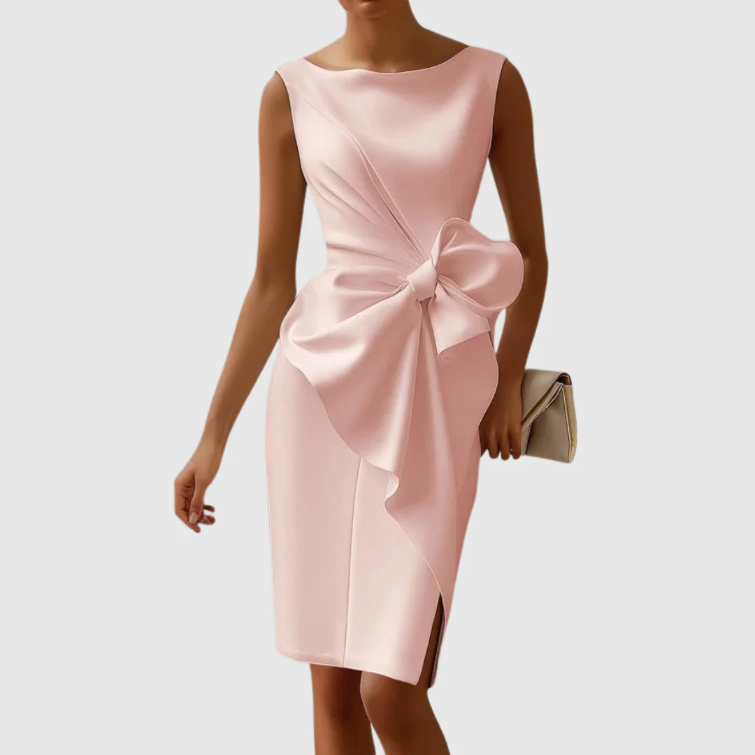 Eloise | Women's Boat Neck Sleeveless Midi Dress with Bow Detail - Image 3
