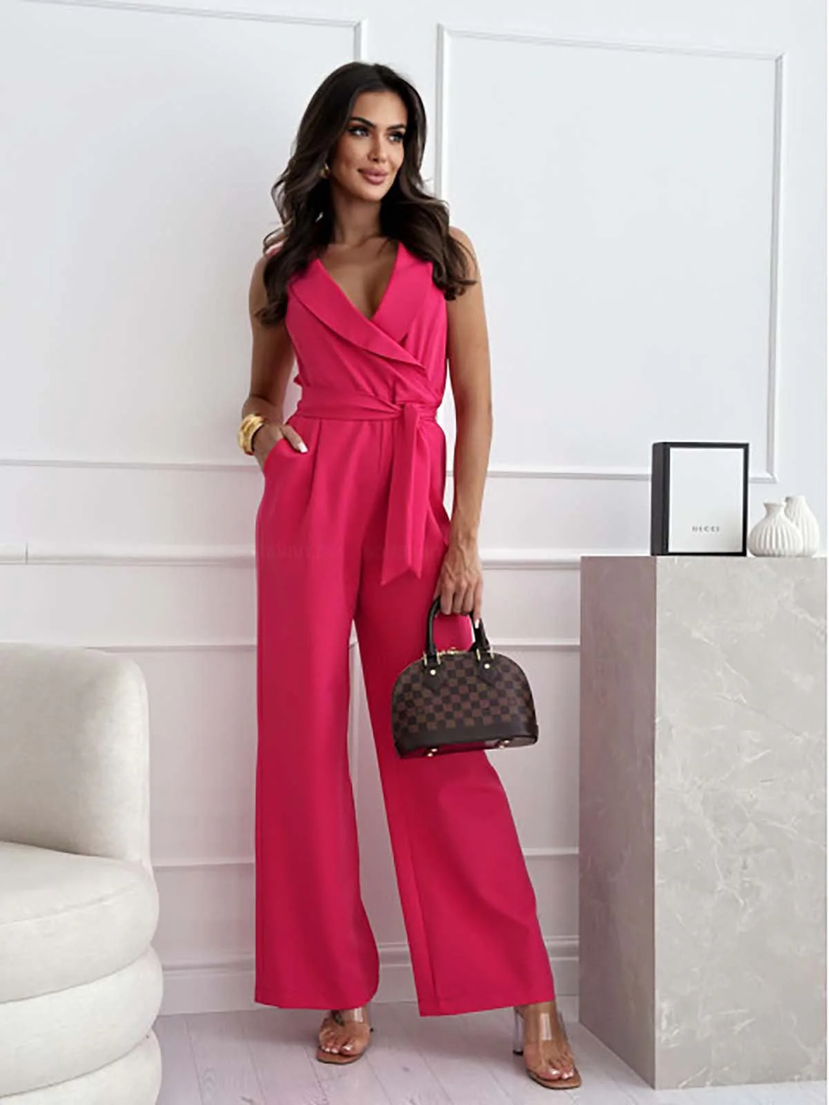 Eloise | Women's Sleeveless Wide Leg Jumpsuit Wrap V-Neck Belted - Image 13