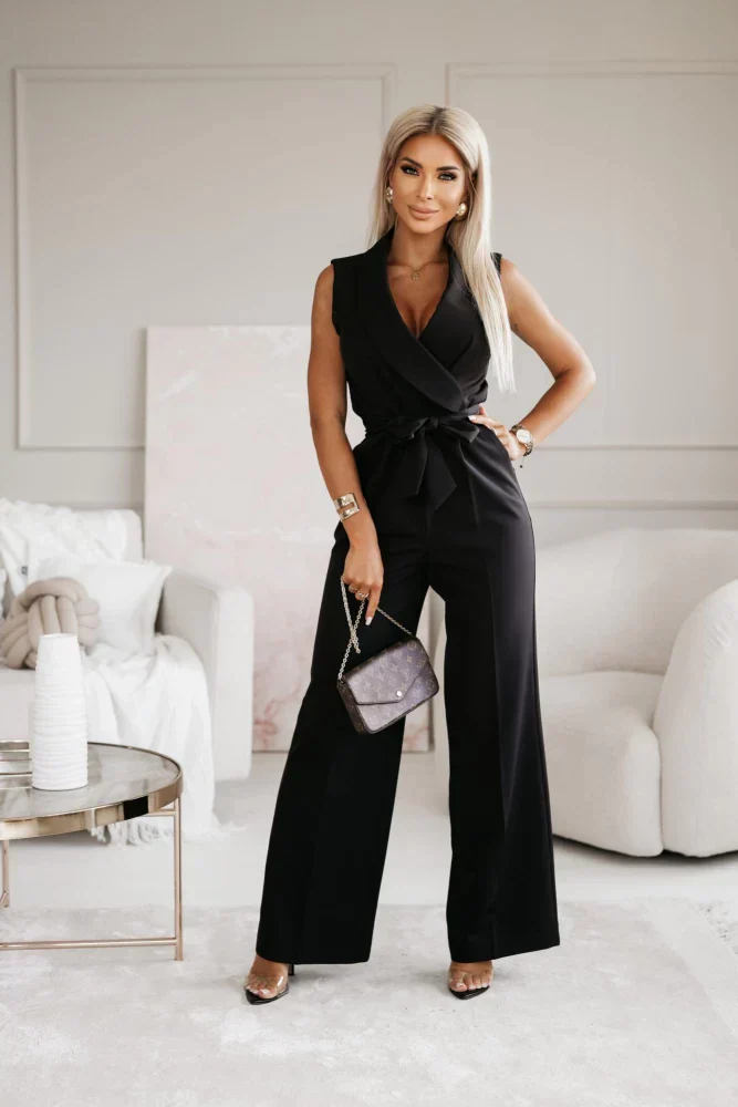 Eloise | Women's Sleeveless Wide Leg Jumpsuit Wrap V-Neck Belted - Image 6