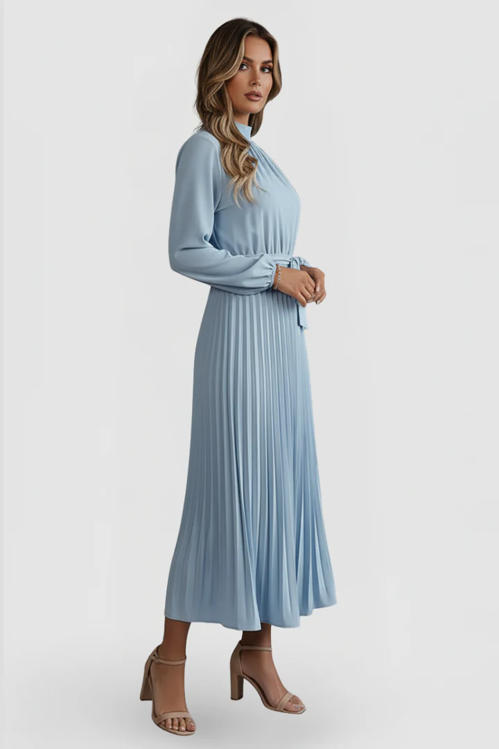 Elowen | Women's Mock Neck Long Sleeve Pleated Midi Dress - Image 3