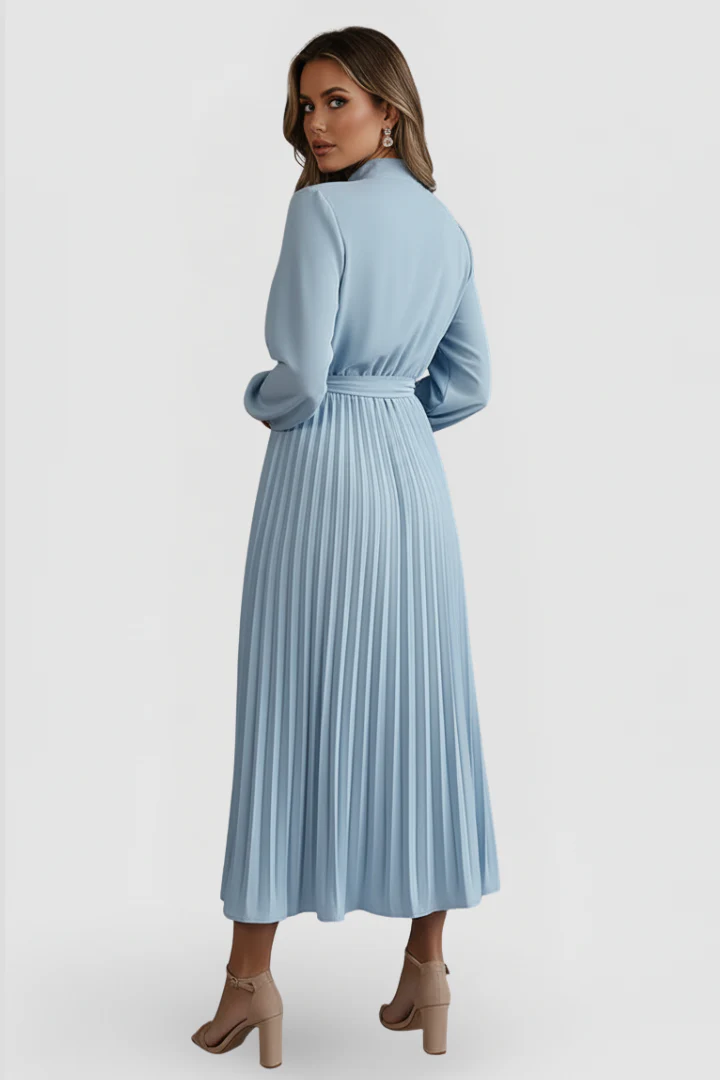 Elowen | Women's Mock Neck Long Sleeve Pleated Midi Dress - Image 4
