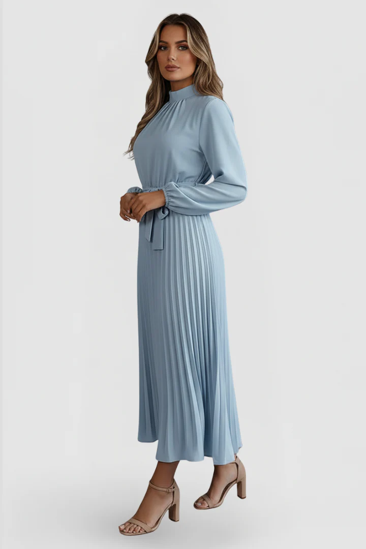 Elowen | Women's Mock Neck Long Sleeve Pleated Midi Dress - Image 5